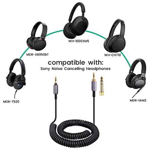 WH-1000XM5 Cable Coiled Aux Cord for Sony WH-1000XM6, WH-CH720N Headphones | 14ft Long, 3.5mm(1/8") Extension Wire with 6.35mm(1/4") Adapter, for Sony WH-CH710N, MDR-950BT, 1AM2 Noise Canceling Headset