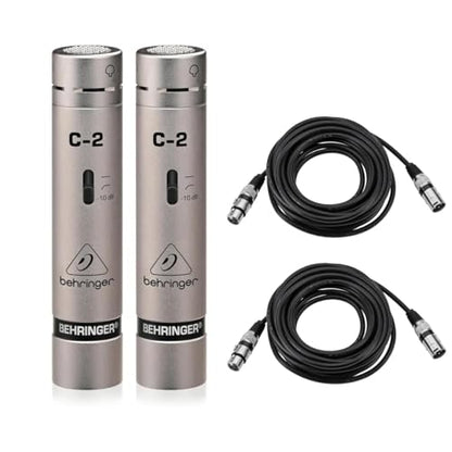 Behringer C-2 Matched Studio Cardioid Condenser Microphones, Pair, Bundle with 2X H&A XLR M to F Cable 25'