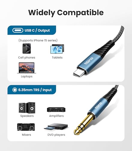 Tisino USB C to 1/4 Inch Audio Cable, USB C to Aux, 32bit/384KHz, 3.3FT | Aux Cable to USB C Audio Cord for Phone Laptop to Amplifier Speaker Mixer Headphone, HiFi DAC - size: 3.3 ft