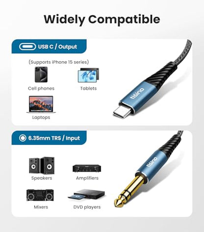 Tisino USB C to 1/4 Inch Audio Cable, USB C to Aux, 32bit/384KHz, 3.3FT | Aux Cable to USB C Audio Cord for Phone Laptop to Amplifier Speaker Mixer Headphone, HiFi DAC - size: 3.3 ft