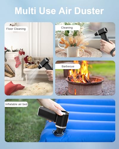 Compressed Air Duster, Super Power Adjustable Speed Cordless Air Duster Turbo Mini Blower with Rechargeable for PC Cleaning Kit Keyboard Cleaner Dust Blower for Computer House Outdoor and Car