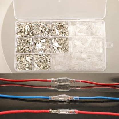 Feggizuli 540pcs 2.8mm 4.8mm 6.3mm Male and Female Spade Connectors Kit with Insulating Sleeve, Crimp Terminals Electrical Connectors, Electrical Terminals for Electrical Wiring