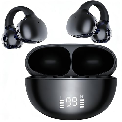 Open-Ear Wireless Bluetooth 6.0 Headphones, 17mm Drivers with ENC, IPX5 Low Latency Gaming Mode and Multi-Connection, Clip-on Earphones for Workouts/Running
