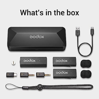 GODOX MoveLink 미니 타입 C 무선 마이크 | 2.4GHz 소음 감소, 100m 범위, 충전 케이스 포함 2TX+1RX, 인터뷰 블로그 제작용