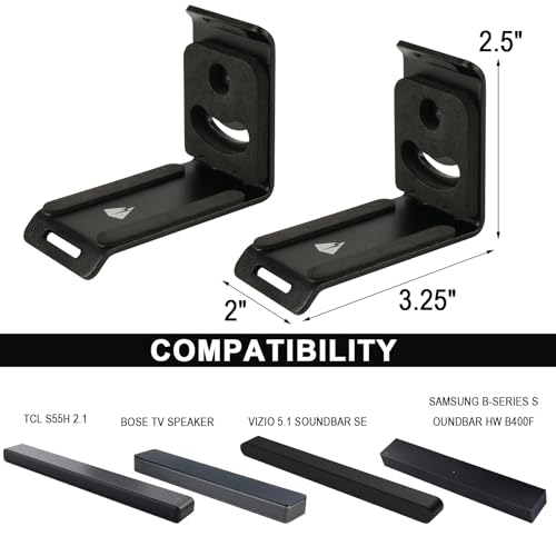 Soundbar Wall Mount for JBL/Bose/Samsung/Vizio/Sony Sound bar | Under TV Bracket with Hook and Loop Straps Metal Sound Bar Shelf for Home RV Boat
