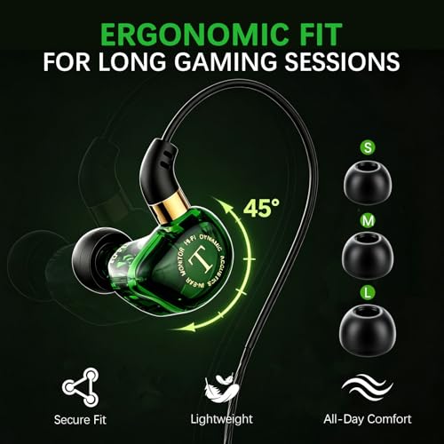 Rosmas Wired Gaming Earbuds with Mic, 360° Spatial Audio, 10mm Drivers, in-Ear Headphones with Volume Control, 3.5mm Jack for PC, PS5, Xbox, Switch, Laptop(Black)