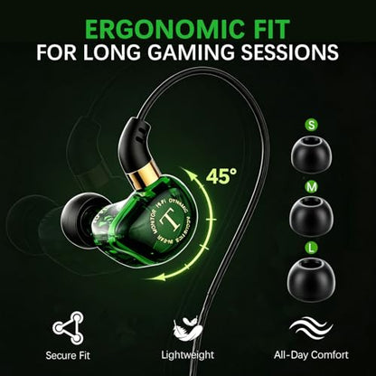 Rosmas Wired Gaming Earbuds with Mic, 360° Spatial Audio, 10mm Drivers, in-Ear Headphones with Volume Control, 3.5mm Jack for PC, PS5, Xbox, Switch, Laptop(Black)