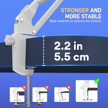 MAONO BA20 Adjustable Mic Boom Arm, Metal Suspension Desk Stand | 1kg max load, 3/8 to 5/8 adapter, suspension design, podcast gaming streaming recording, desk clamp, white finish - color: White