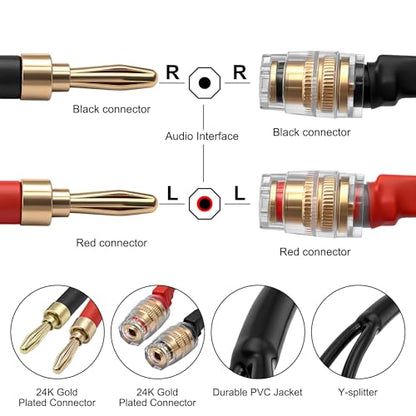 XMSJSIY 4mm Banana Speaker Extension Audio Cable -80CM/2.6FT | Banana Plug to Binding Post Socket Male to Female Adapter Connector Wire with Gold-Plated for Amplifier Sound Systems