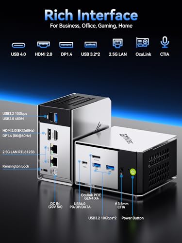 GMKtec Mini PC M8 Desktop Computer AMD Ryzen PRO 6650H (6C/12T 4.50Ghz) Dual NIC LAN 2.5GbE, 16GB LPDDR5 RAM + 512GB Hard Drive PCle SSD, Oculink, USB4, HDMI, USB-C - size: R5 PRO 6650H 16GB LPDDR5+512GB