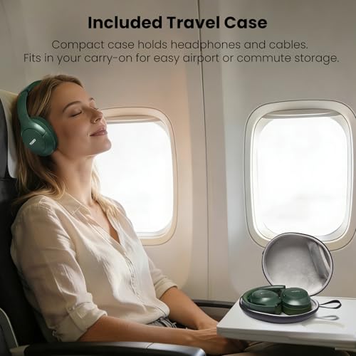 TOZO HT3 Hybrid Noise Cancelling Wireless Headphones, 90H Over Ear Headset | Hi Res Audio, AI Voice Assistant, Dual Device Connection, 32 Custom EQs, Built In 5 Mics, ANC, Foldable with Case - color: Matte Green