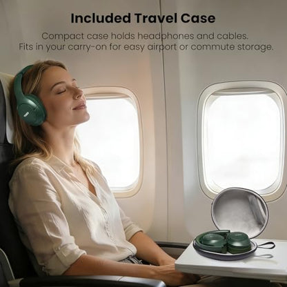 TOZO HT3 Hybrid Noise Cancelling Wireless Headphones, 90H Over Ear Headset | Hi Res Audio, AI Voice Assistant, Dual Device Connection, 32 Custom EQs, Built In 5 Mics, ANC, Foldable with Case - color: Matte Green
