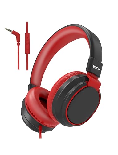 MIDOLA Volume Limited 85/110dB Kids Headphone Over-Ear/On-Ear Foldable Sound Noise Protection Headset with Inline AUX 3.5mm Cord w/Mic for Child School Cellphone Pad PC Notebook Black | Adjustable Headband Foldable Over-Ear Lightweight for Toddler Girls B