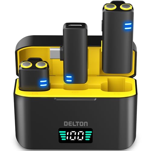 Delton M27 Wireless Lavalier Microphones with Charging Case | Clip-On Lapel Mics for iPhone Android Phone, Intelligent Noise Cancelling Microphone for Video Recording, Podcast, TikTok