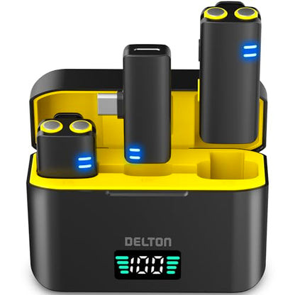 Delton M27 Wireless Lavalier Microphones with Charging Case | Clip-On Lapel Mics for iPhone Android Phone, Intelligent Noise Cancelling Microphone for Video Recording, Podcast, TikTok