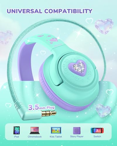 iClever C371 아동용 헤드폰 코드 포함, 남학생 여아 여행 선물 | SafeSound Tech3.0, 스테레오 사운드, 3.5mm 잭, 접이식, 내구성 있는 헤드밴드, 아동용 안전 유선 헤드폰, 크림 그린 - color: 크림 그린