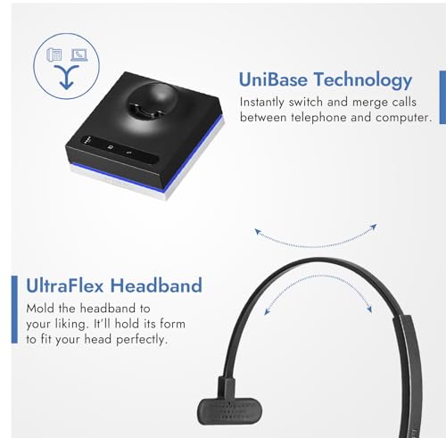 Leitner LH570 2-in-1 Wireless Office Headset with Mic - Computer & Telephone Headset (DECT Headset, not Bluetooth) - 5 Year Warranty - Phone Headsets for Office Phones - size: Single-Ear