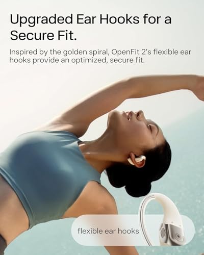 SHOKZ OpenFit 2 Open-Ear Headphones, True Wireless Bluetooth Earphones with Microphone, Beige(Renewed) - color: Beige