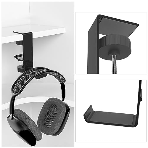 QMQJIA Metal Earphone Holder Hook Under Desk Headphone Stand Headset Hanger with Adjustable Clamp Universal Aluminum Alloy Headphone Hanger Sturdy Hook for Hanging Headphones On Desk Or Shelf