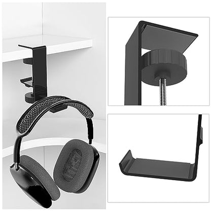 QMQJIA Metal Earphone Holder Hook Under Desk Headphone Stand Headset Hanger with Adjustable Clamp Universal Aluminum Alloy Headphone Hanger Sturdy Hook for Hanging Headphones On Desk Or Shelf