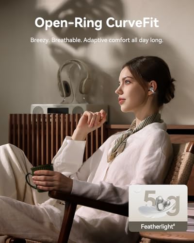 Baseus Bowie MC1 Pro Open Ear Clip-On Headphones, Hi-Res LDAC & HiFi4 Acoustic Sound, 5g Ultra-Lightweight Comfort, SuperBass 2.0, DNN 4-Mic AI Clear Calls, IP67 Waterproof, Bluetooth 6.0 (Titanium) - color: Titanium