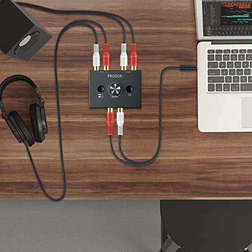 PROZOR RCA Stereo Audio Switcher - 2 in 1 Out R/L Stereo Audio Switch, 1 in 2 Out Stereo Audio Switcher Selector with Mute Button and No External Power Required (Black 2-1) | RCA L/R Stereo Switch with Volume Control, Mute Button, Passive Design and No Ex
