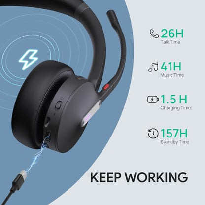 Yealink WH64 Hybrid Mono DECT Bluetooth Wireless Headset with Mic for Work | Teams Zoom Certified, Single Headphones with USB DECT Dongle for PC Mobile, 492ft Long Range, 3X Mic Noise Canceling, 26H - style: WH64 Hybrid Mono