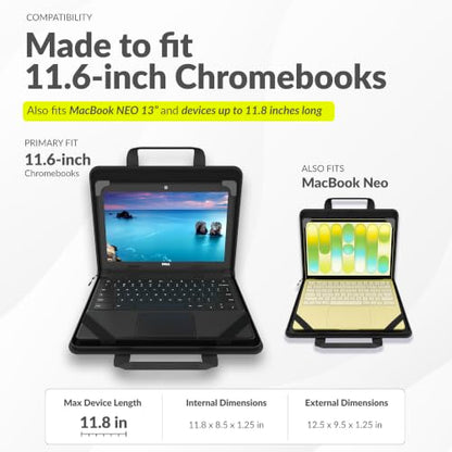 UZBL 11-11.6 Inch Always-on Chromebook Protective Hard Shell Case Cover with Pouch and Shoulder Strap, Fits MacBook Neo 13 inch - color: Black PU