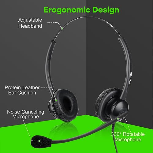 MAIRDI Phone Headset with RJ9 & 3.5mm Connectors for Landline Deskphone and Smartphone PC Laptops, Office Call Center Headset with Noise Canceling Microphone for Yealink Grandstream