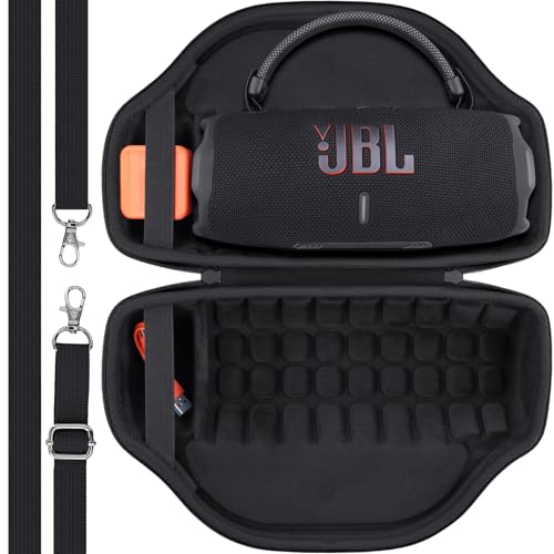 co2CREA Case for JBL Charge 6 Portable Bluetooth Speaker, Black | High-Density Foam Padding, Reinforced Handle, Detachable Shoulder Strap, Compact Lightweight Design, Dust Protection - color: Black Case