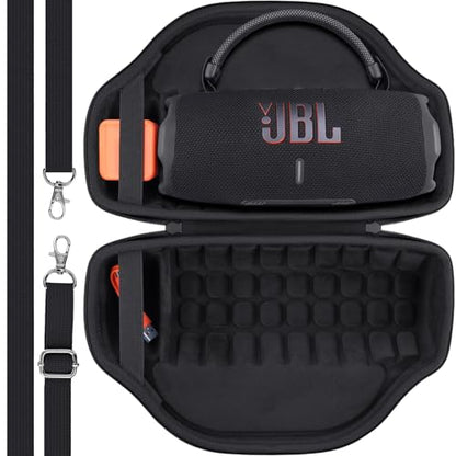 co2CREA Case for JBL Charge 6 Portable Bluetooth Speaker, Black | High-Density Foam Padding, Reinforced Handle, Detachable Shoulder Strap, Compact Lightweight Design, Dust Protection - color: Black Case