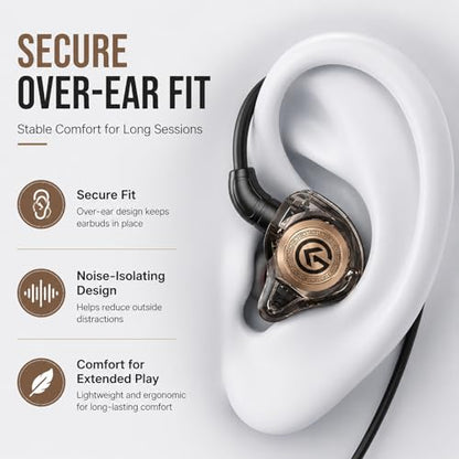 Gaming Earbuds with Mic, Wired in-Ear Gaming Headphones, 10mm Driver, 3.5mm & USB-C Options, in-Line Control, Noise-Isolating Earphones for PS5, Xbox, Switch, PC, Phone(3.5mm)