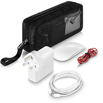 CM Travel Cable Organizer Case Portable Computer Accessories Zipper Mesh Pouch for Holding Laptop Mouse, Power Bank, USB, Adapter, Charger, Cellphone and Cosmetics (Case ONLY)
