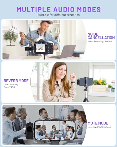 𝟮𝟬𝟮𝟰 3 in 1 Wireless Lavalier Microphones for iPhone, iPad, Android, Camera, 7-Hour Battery, Mini Microphone with Noise Reduction for Video Recording, Vlog, YouTube, TikTok