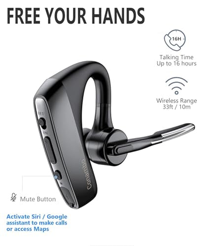 Conambo K18 Wireless Headset Bluetooth V5.1, Bluetooth Earpiece 16 Hrs Talking Time Hands-Free Single Ear Bluetooth Headset with Dual Mic Noise Canceling for Work Trucker iPhone Android Cell Phone