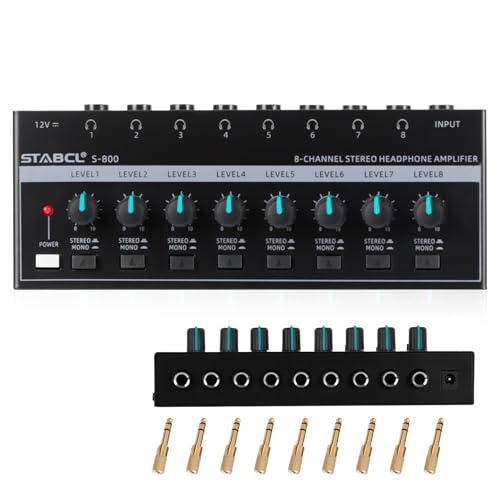 Headphone Amplifier 8 Channel, Stereo Headphone Amp with 9 Pcs 6.35mm to 3.5mm Jack, Metal Portable Studio Headphone Amp Splitter, Headphone Mixer with Mono and Stereo for Recording Studios - size: 8