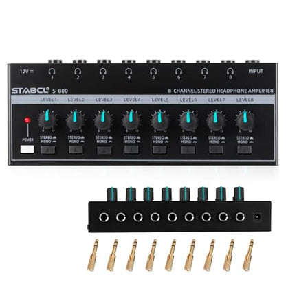 Headphone Amplifier 8 Channel, Stereo Headphone Amp with 9 Pcs 6.35mm to 3.5mm Jack, Metal Portable Studio Headphone Amp Splitter, Headphone Mixer with Mono and Stereo for Recording Studios - size: 8