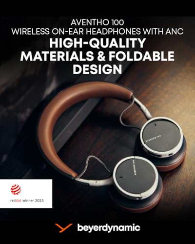 beyerdynamic AVENTHO 100 Premium On Ear Wireless Bluetooth Headphones with Active Noise Cancelling ANC, up to 60 Hours of Playtime, USB-C Charging, Foldable Design, Personalized Sound via App (Black) - color: Black