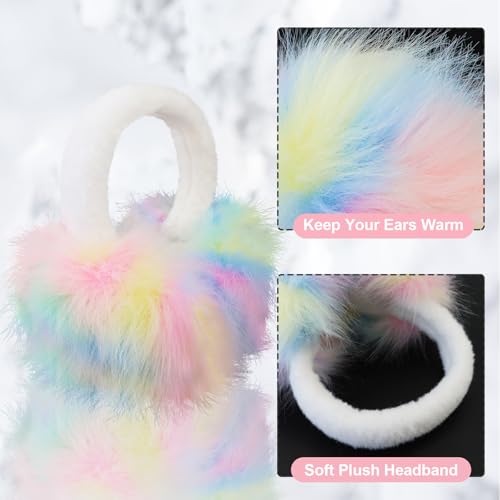 Earmuffs for Women Girls Faux Fur Fuzzy Headband Foldable Ear Covers Cold Weather Accessory - color: Colorful 1