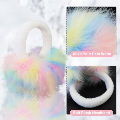 Earmuffs for Women Girls Faux Fur Fuzzy Headband Foldable Ear Covers Cold Weather Accessory - color: Colorful 1