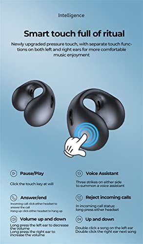 Wireless Ear Clip Bone Conduction Headphones, 2023 New Open Earbuds Bluetooth Earbuds, IPX5 Waterproof Hook Headphones After Shock Air (Black) - color: Black