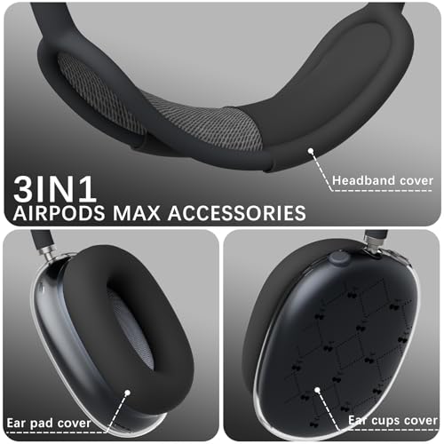 Joyland Silicone Case for AirPods Max Headphones,Black Cherry Soft TPU Ear Cups Cover/Ear Pad Cover/Headband Protection for Apple AirPods Max USB-C/Lightning (2024/2020),Clear Black - color: Black-Black Cherry
