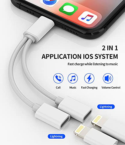 Headphone Adapter Compatible with Lightning Double to Audio Jack and Charger Earphone Charging Splitter Compatible with iPhone 11 12 xr x 7 8plus for ipad Connector Converter for MFI Certified