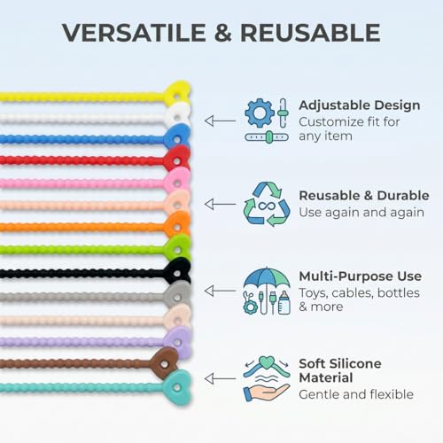 10Pcs Heart Silicone Cable Ties, Reusable Adjustable Cord Straps - color: 10pcs- Heart Cable Ties