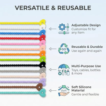 10Pcs Heart Silicone Cable Ties, Reusable Adjustable Cord Straps - color: 10pcs- Heart Cable Ties