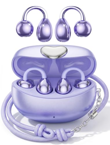 Clip-On Earbuds Bluetooth 6.0 Open Ear Headphones, 6H Playtime Wireless Ear Buds for Women Small Ears, Lightweight Clip for Glasses & Running, IPX7 Waterproof,Purple - color: Purple
