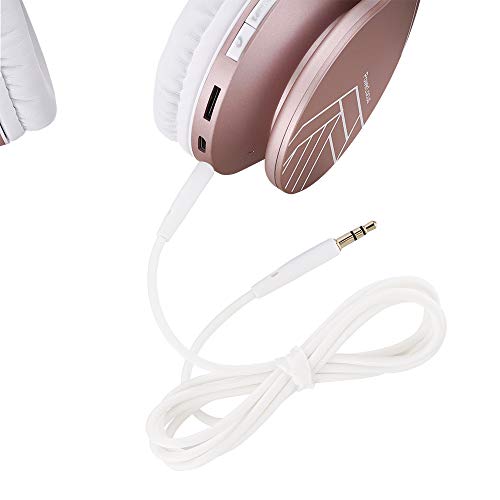 PowerLocus Wireless Bluetooth Over-Ear Stereo Foldable Headphones, Wired Headsets Rechargeable with Built-in Microphone for iPhone, Samsung, LG, iPad (Rose Gold PL Collection) - color: Rose Gold PL Collection