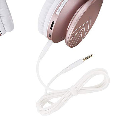 PowerLocus Wireless Bluetooth Over-Ear Stereo Foldable Headphones, Wired Headsets Rechargeable with Built-in Microphone for iPhone, Samsung, LG, iPad (Rose Gold PL Collection) - color: Rose Gold PL Collection