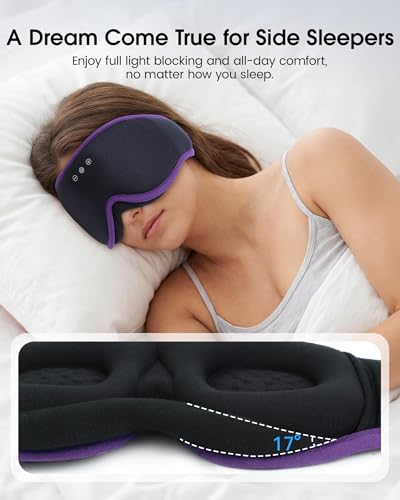 MUSICOZY Sleep Mask Bluetooth Headphones Eye Masks for Sleeping Headphone | 3D Wireless EyeMasks for Side Sleepers, 14-Hour Playtime, Ultra-Soft Breathable, Ultra-Thin Stereo Speakers for Women Men - color: Royal Purple