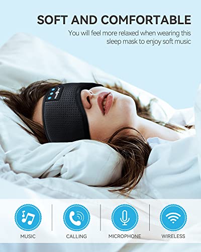 MUSICOZY Sleep Headphones Bluetooth 5.4 Sleep Mask with HD Sound | Breathable Flat Design with Cooling Lining, Washable Headband, 14 Hours Playtime for Travel Meditation Relaxation Gifts - color: Matte Black